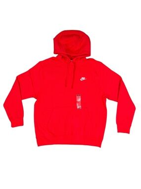 NWT Nike Club Fleece Hoodie Mens Large Red Sportswear Pullover Sweatshirt